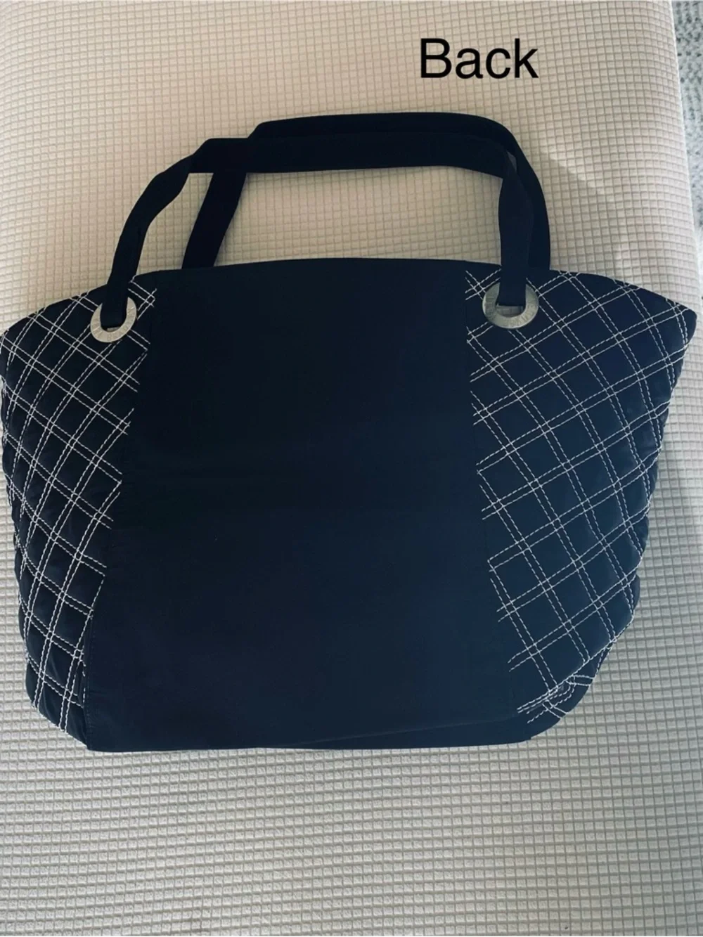 Vera Bradley Black Quilted-Trim Tote with Silver Charm